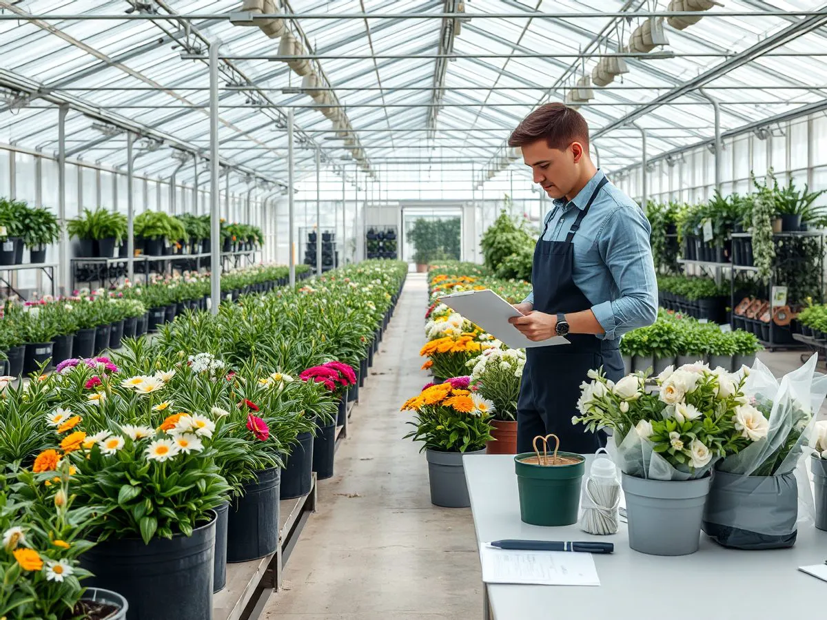 卉至斯温室内的新鲜花卉绿植与工作人员